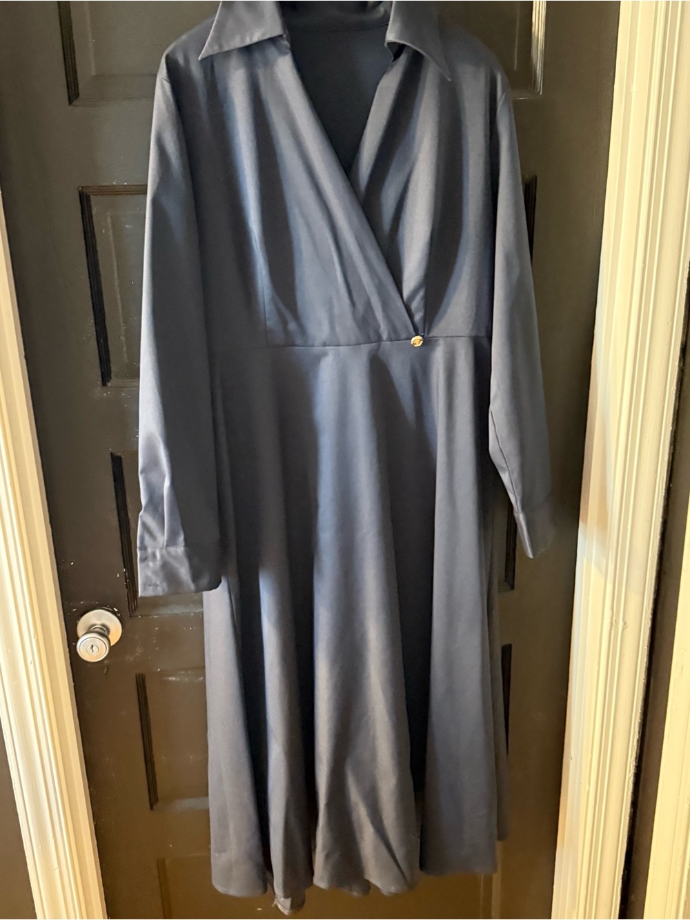 Classic Navy Long-Sleeve Midi Dress